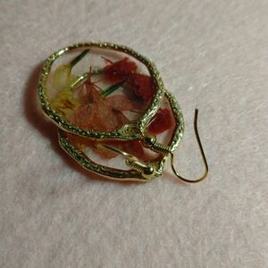 Gold Floral Hoop Earrings with Red and Yellow Accents